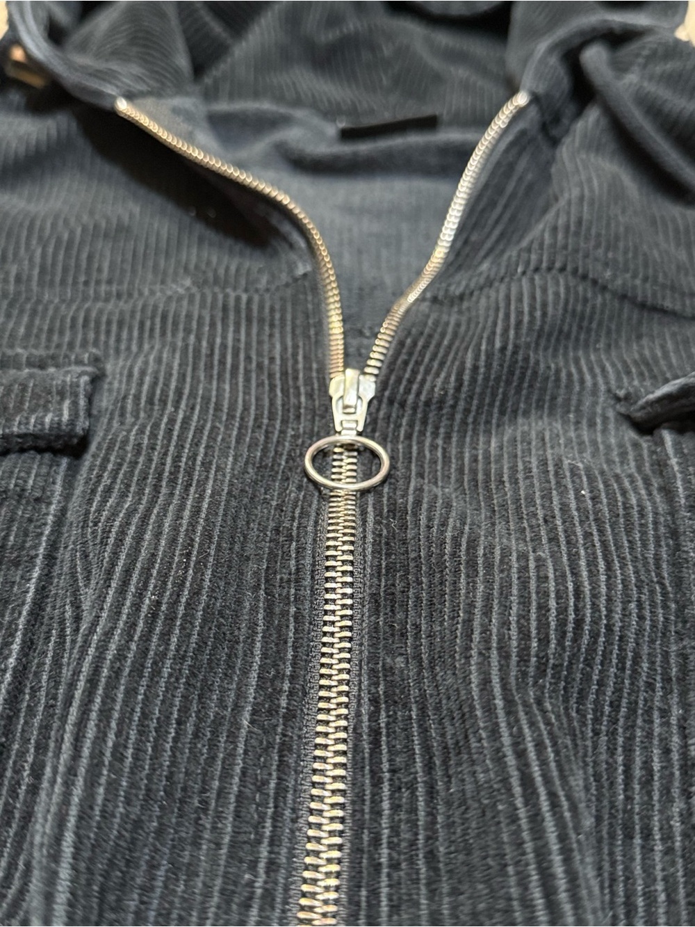 Urban Outfitters Black Corduroy Jacket Cropped Hooded Zip Up BDG Small - Picture 6 of 15